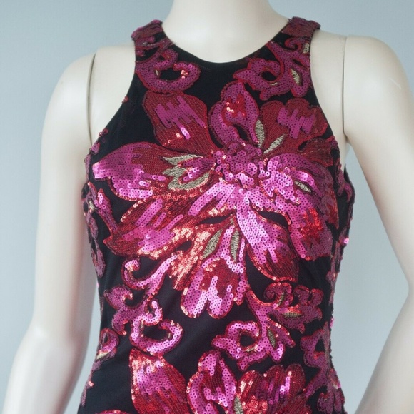 CACHE Black Pink Sequin High Neck Cocktail Dress - Picture 4 of 10